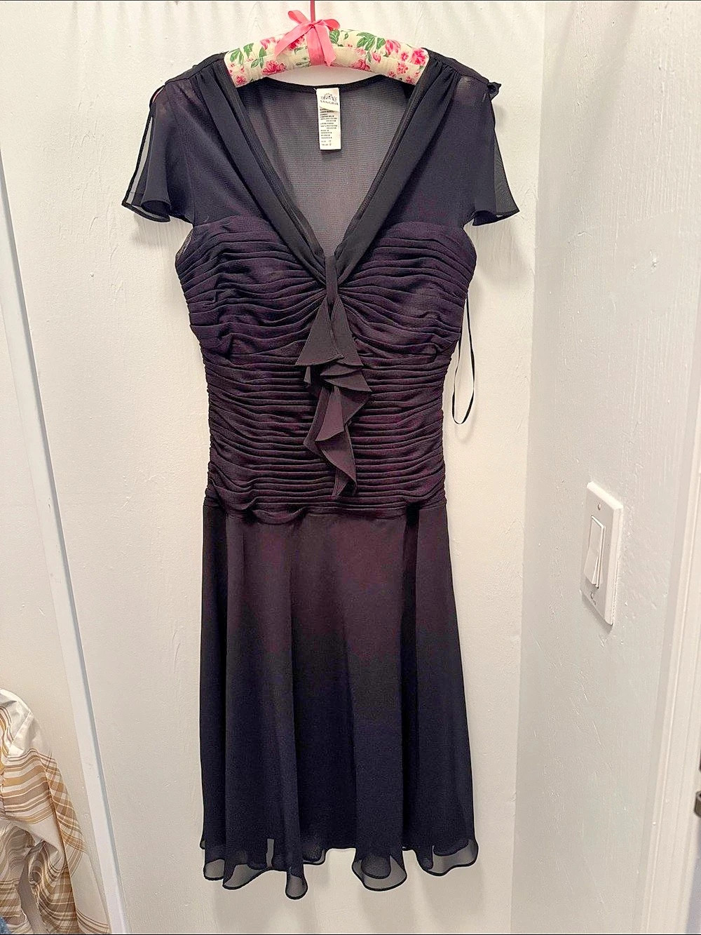 Sangria Black Ruched Midi Dress Size 12 Like New